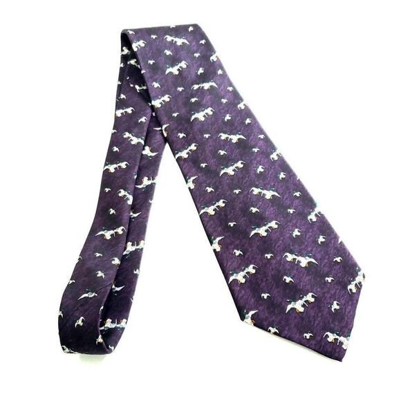 Tango Novelty Mallard Print Purple Short Wide Silk Tie - Picture 6 of 6